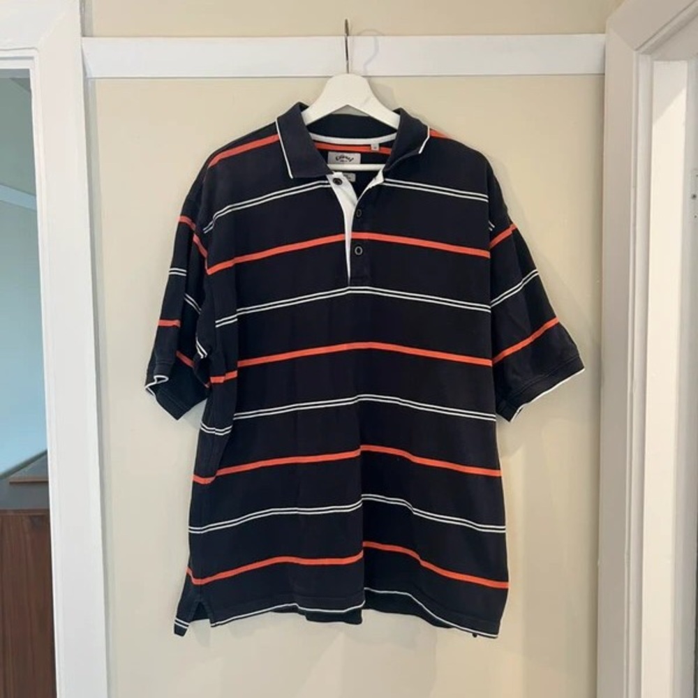 Izod Navy Polo with Red and White Stripes